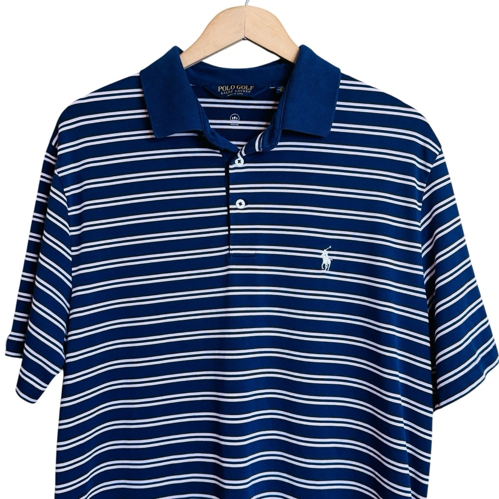 Polo Golf Ralph Lauren Blue Stripe Performance Short Sleeve Polo Shirt sz M
